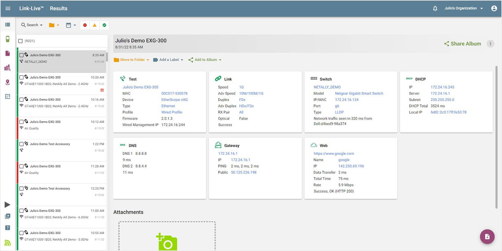 Link-Live Results Page