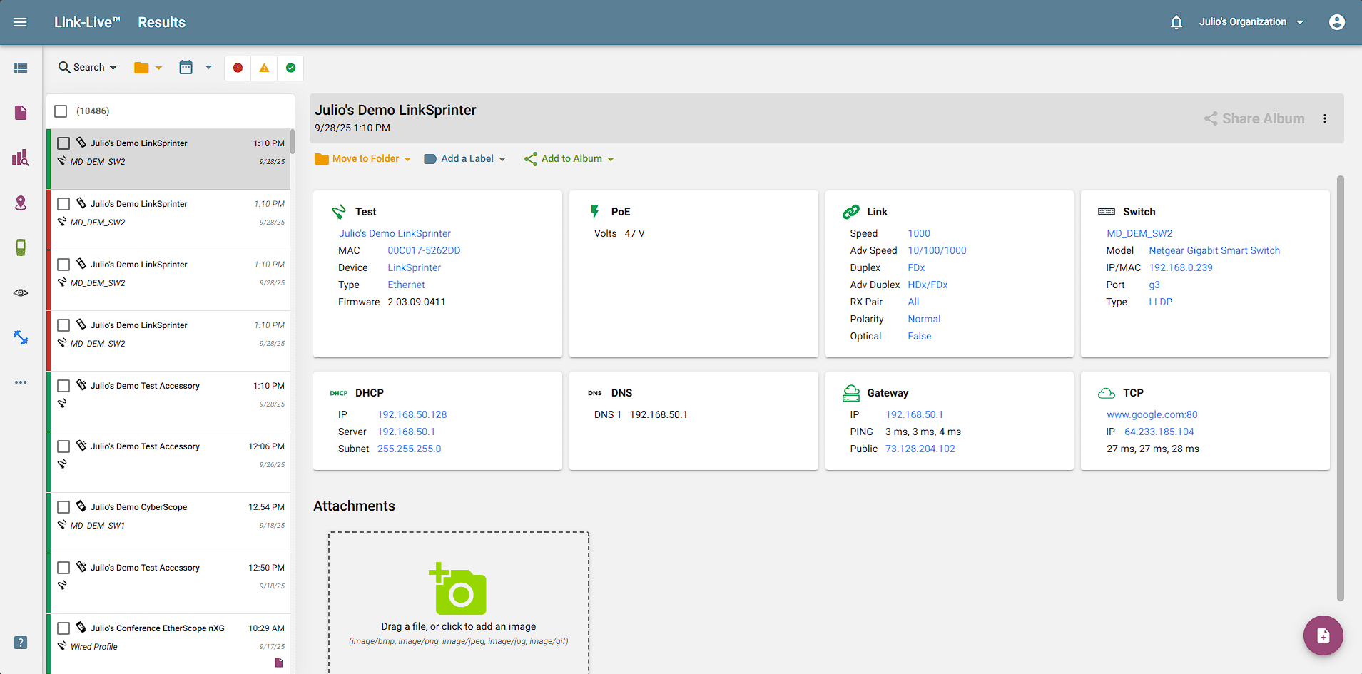 Link-Live Results Page